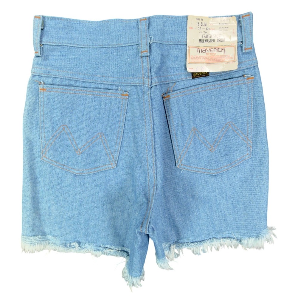 Maverick Vintage 70s Frayed Short Boys 16 Slim Blue Denim NWT Deadstock USA